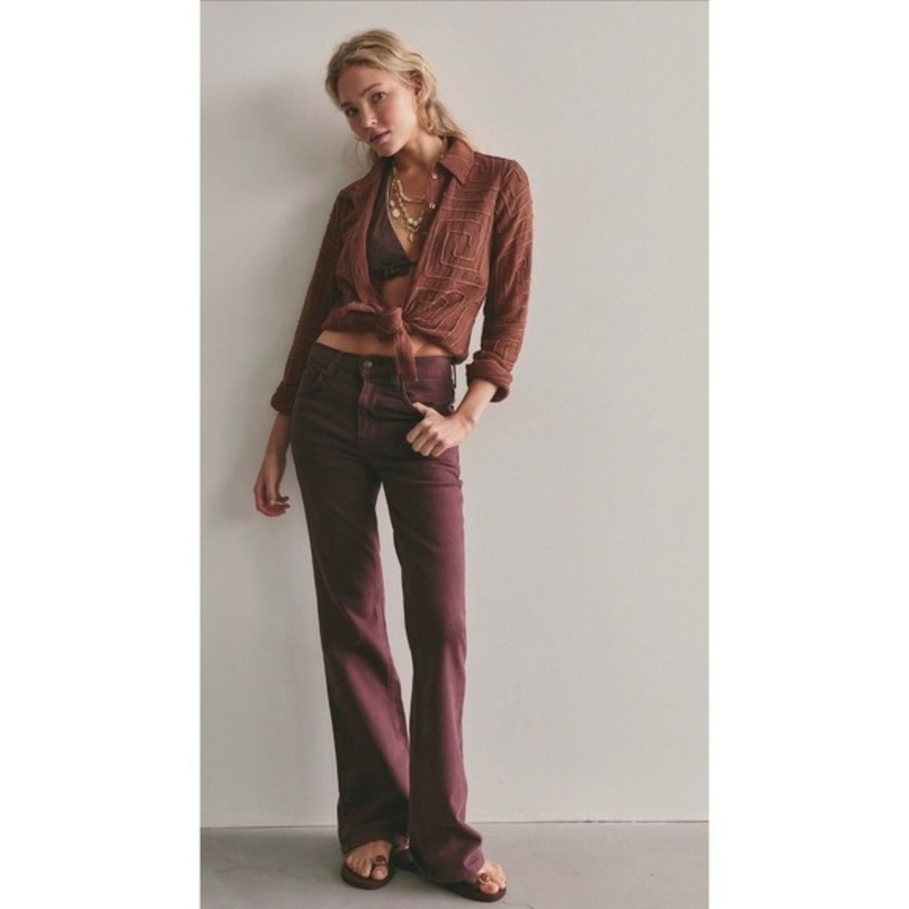We the Free Double Knot High-Rise Straight Bootcut JeanS NWOT plum
